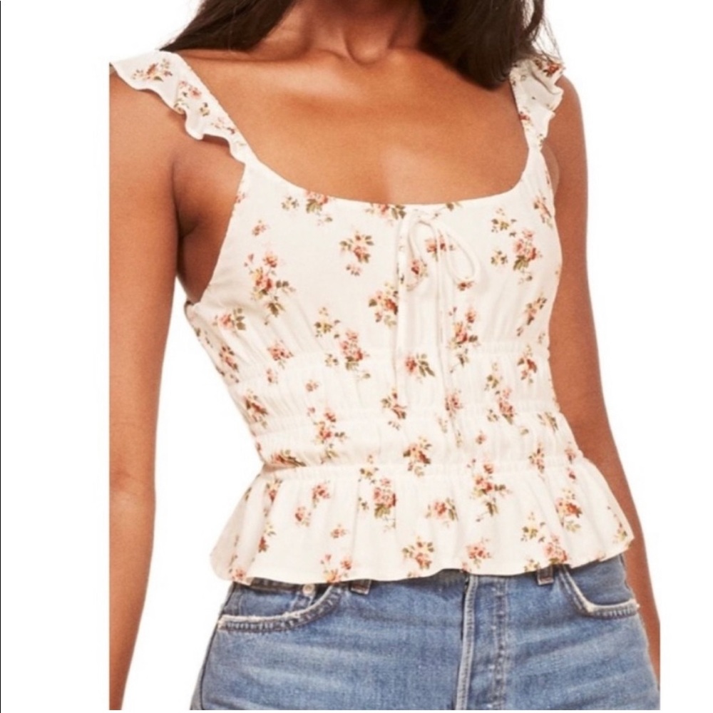 Reformation White Floral Top